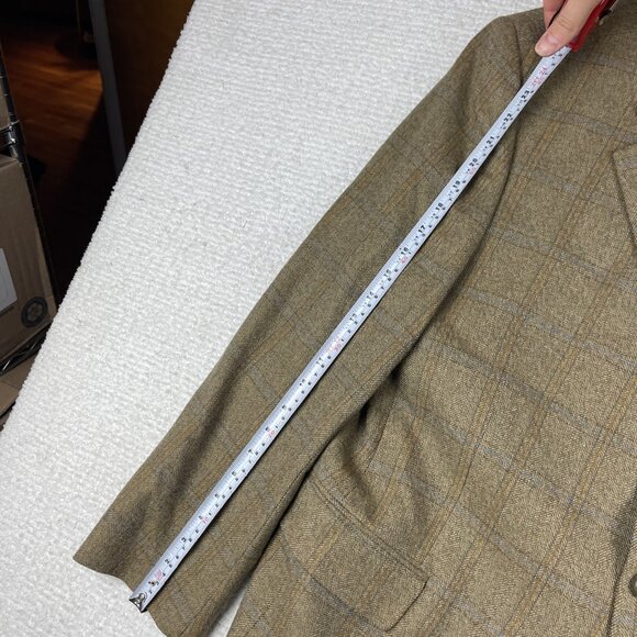 VTG ROY ROBSON Germany Made elbow patches Wool Blazer Plaid Golden Brown Read* - Picture 11 of 16